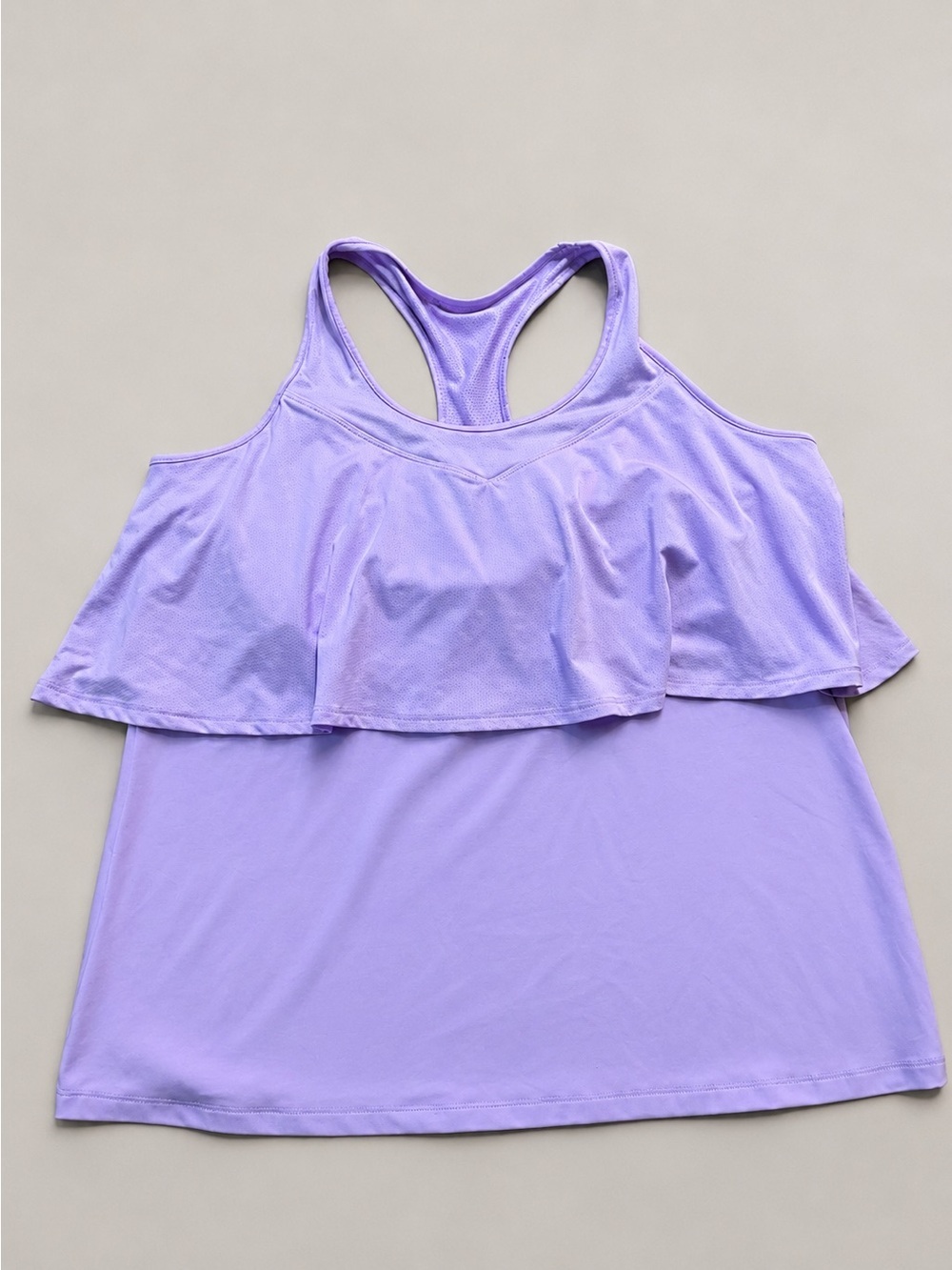 Fabletics Women’s Lavender Racerback Ruffle Overlay Athletic Tank Size 2X